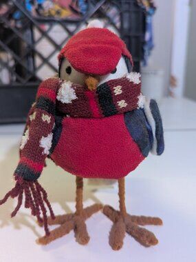 Meijer Christmas Winter Fabric Bird Figure w/ Hat Scarf Backpack Red and green /